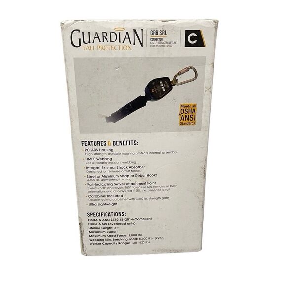 Guardian Fall Protection GR6 SRL Connector 6’ Self Retracting Steel Hook NEW - Picture 4 of 6